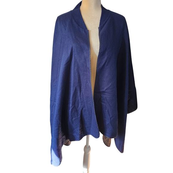 Lands' End Reversible Houndstooth Plaid Blanket Jacket Cape Mock Neck One Size - Picture 4 of 7